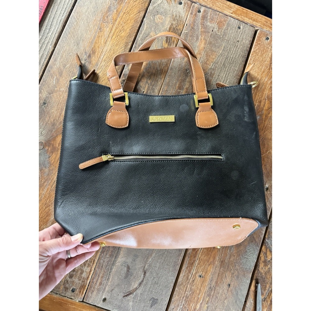 Joy & Iman Alexandria Leather Tote Flaws Read Black Cognac Purse Handbag Classy